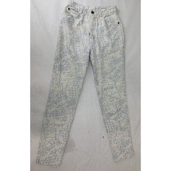 Vintage Union Bay 80s 90s Jeans Squiggle Doodle Print Hong Kong Denim Size 7 - Picture 1 of 9